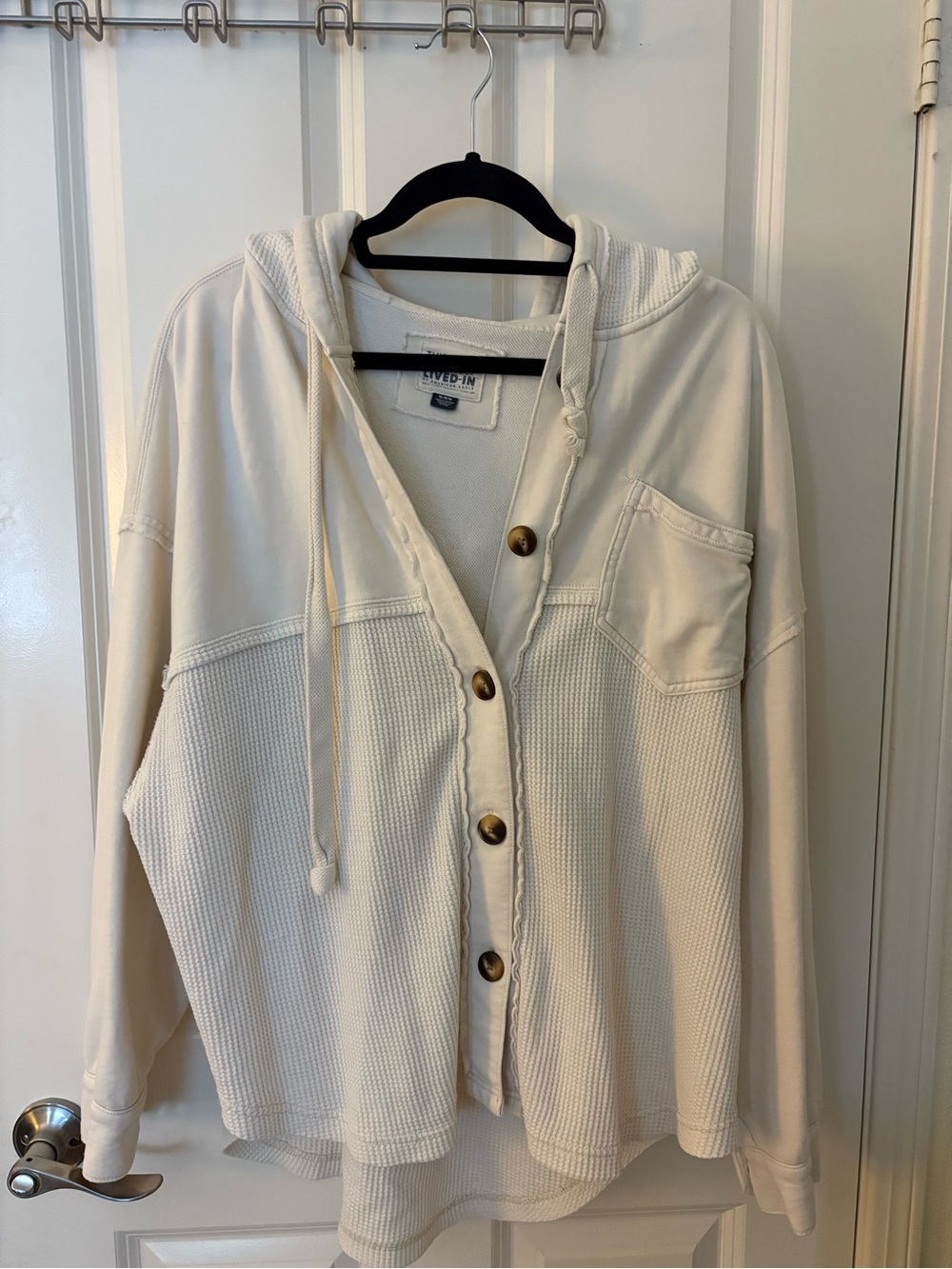 American Eagle Outfitters Cream Hooded Button-Up Cardigan